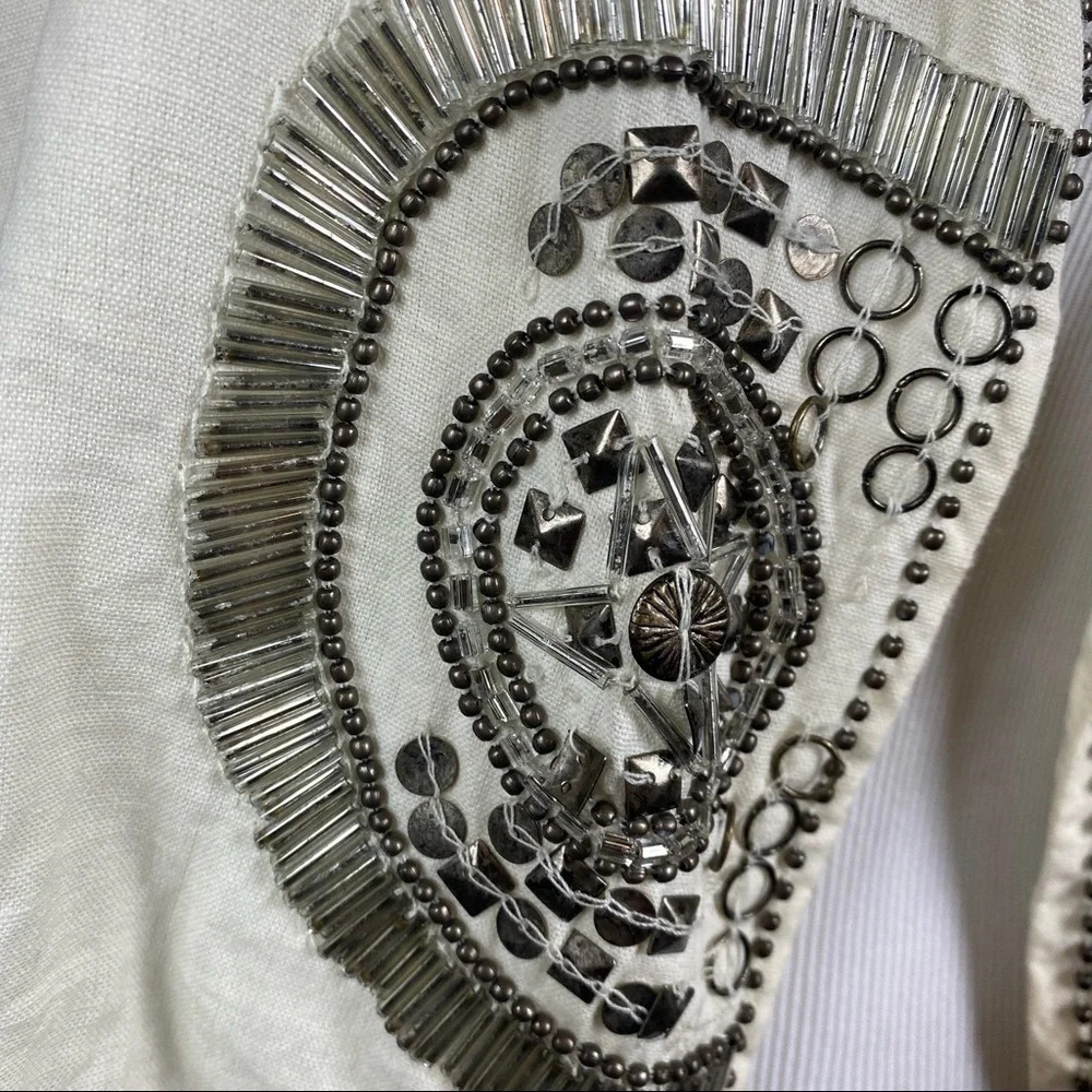 RIVER Island linen and cotton blend beaded embroidered vest Sz 18 - Picture 3 of 10